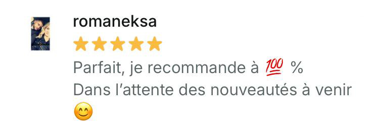 Parfait , je recommande à 100%
Dans l'attente des nouveautés à venir